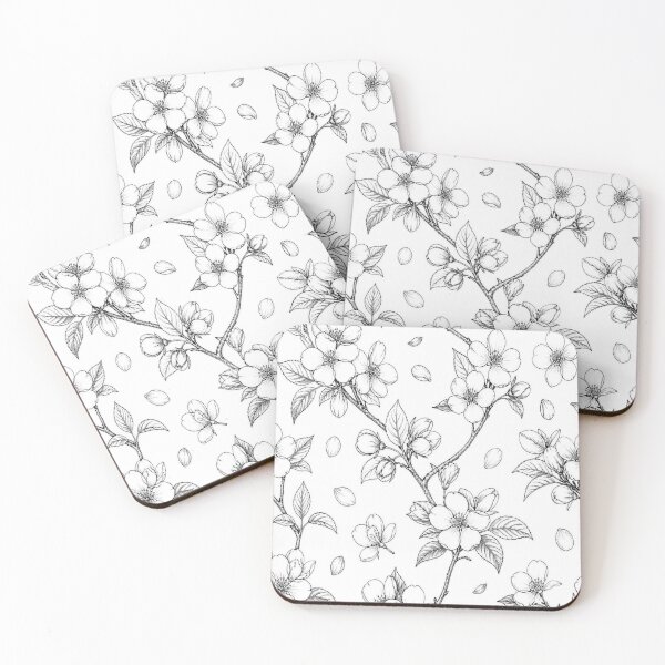 Item preview, Black and White Cherry Blossom Line Art designed and sold by creativerooney.