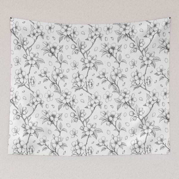 Item preview, Black and White Cherry Blossom Line Art designed and sold by creativerooney.