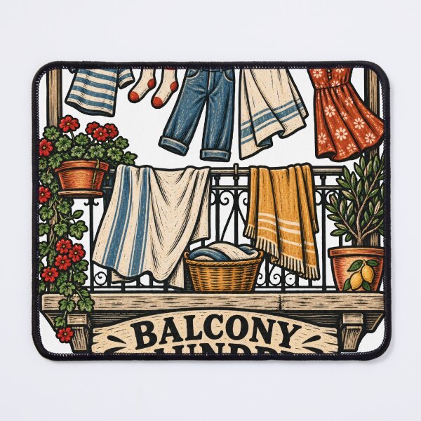 Item preview, Balcony Laundry Woodcut Balkan Household Humor designed and sold by OfficialBalkan.