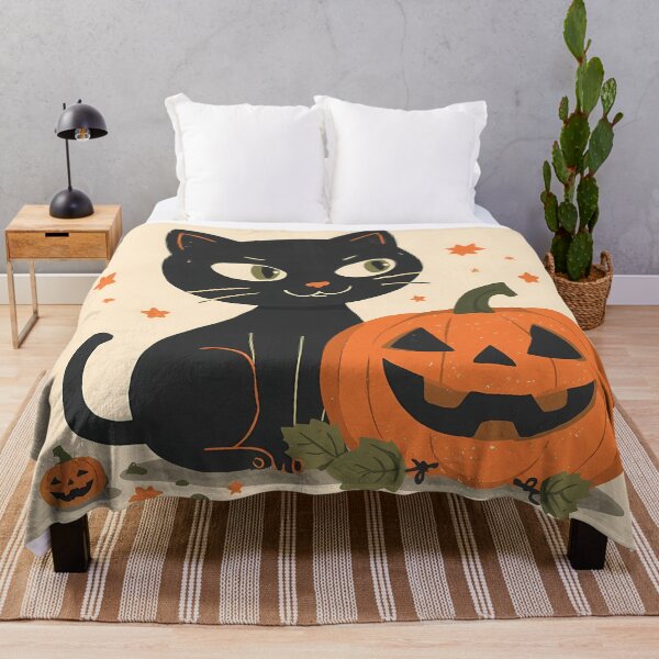 Item preview, Cute Vintage Halloween Black Cat and Jack o Lantern Autumn Spooky Season Gift Classic T-Shirt designed and sold by Lu7u.