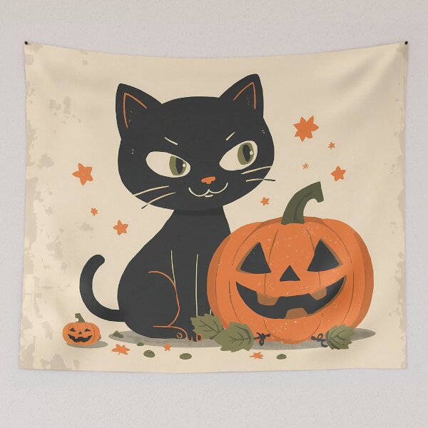 Item preview, Cute Vintage Halloween Black Cat and Jack o Lantern Autumn Spooky Season Gift Classic T-Shirt designed and sold by Lu7u.