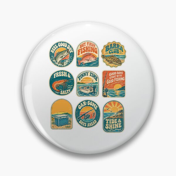 Item preview, Vintage Fishing Badge Collection Retro Angler Coastal Aesthetic designed and sold by Yellowriversss.