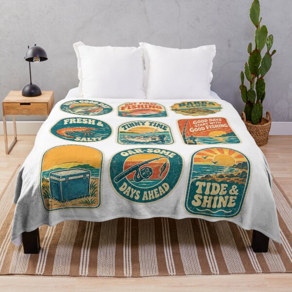 Item preview, Vintage Fishing Badge Collection Retro Angler Coastal Aesthetic designed and sold by Yellowriversss.