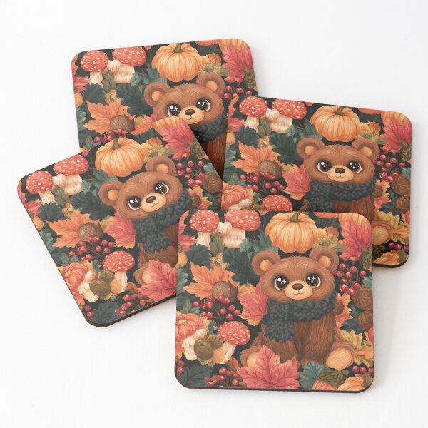 Item preview, Cute Autumn Bear Scarf Pumpkin Leaves Pattern designed and sold by NicolasGlowArt.