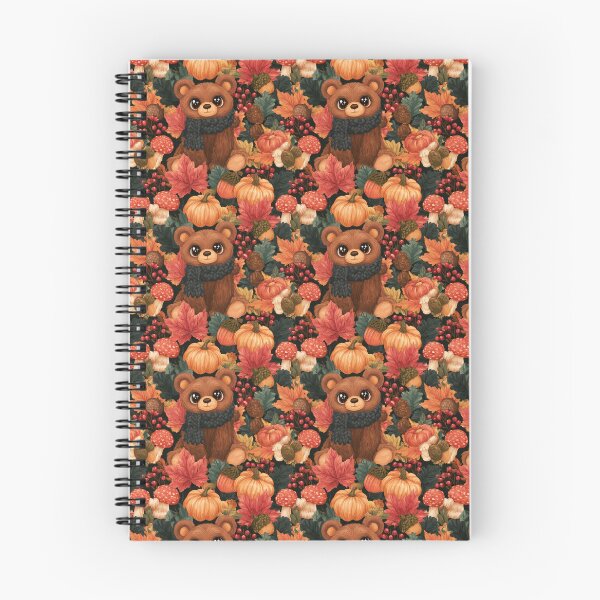 Item preview, Cute Autumn Bear Scarf Pumpkin Leaves Pattern designed and sold by NicolasGlowArt.