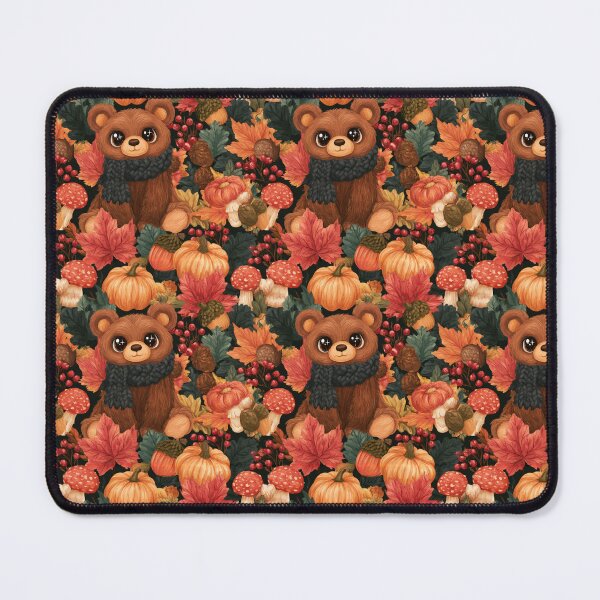Item preview, Cute Autumn Bear Scarf Pumpkin Leaves Pattern designed and sold by NicolasGlowArt.