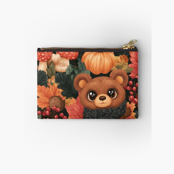 Item preview, Cute Autumn Bear Scarf Pumpkin Leaves Pattern designed and sold by NicolasGlowArt.