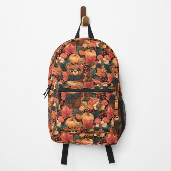 Item preview, Cute Autumn Bear Scarf Pumpkin Leaves Pattern designed and sold by NicolasGlowArt.