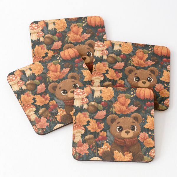 Item preview, Cozy Teddy Bear Autumn Forest Mushroom Pumpkin designed and sold by NicolasGlowArt.