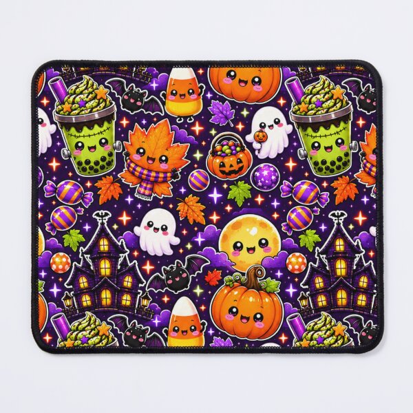Item preview, Kawaii Halloween Night Pattern – Cute Ghosts, Haunted House, Frankenstein Boba, Pumpkins & Candy Corn designed and sold by ALH Apparel.