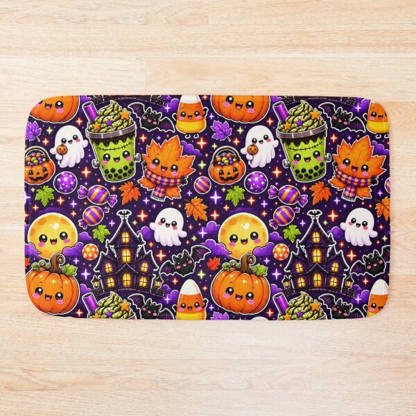 Item preview, Kawaii Halloween Night Pattern – Cute Ghosts, Haunted House, Frankenstein Boba, Pumpkins & Candy Corn designed and sold by ALH Apparel.