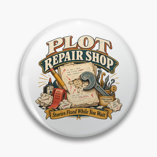 Item preview, Plot Repair Shop – Funny Retro Writer & Author Design designed and sold by Golden Era Studio.