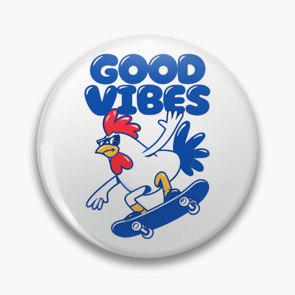 Item preview, Good Vibes Chicken Skateboard – Funny Retro Cartoon Design designed and sold by CreativeNest Prints.