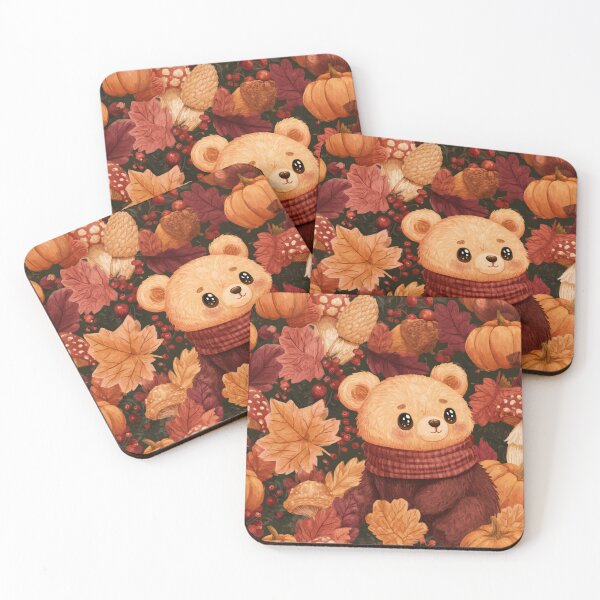 Item preview, Cute Autumn Bear Scarf Pumpkin Fall Leaves designed and sold by NicolasGlowArt.