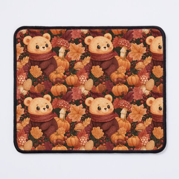 Item preview, Cute Autumn Bear Scarf Pumpkin Fall Leaves designed and sold by NicolasGlowArt.
