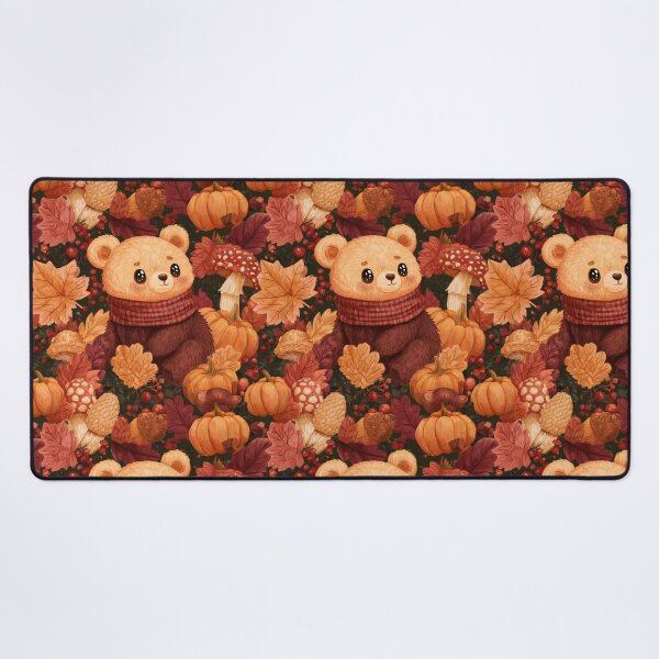 Item preview, Cute Autumn Bear Scarf Pumpkin Fall Leaves designed and sold by NicolasGlowArt.