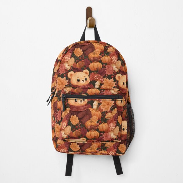 Item preview, Cute Autumn Bear Scarf Pumpkin Fall Leaves designed and sold by NicolasGlowArt.