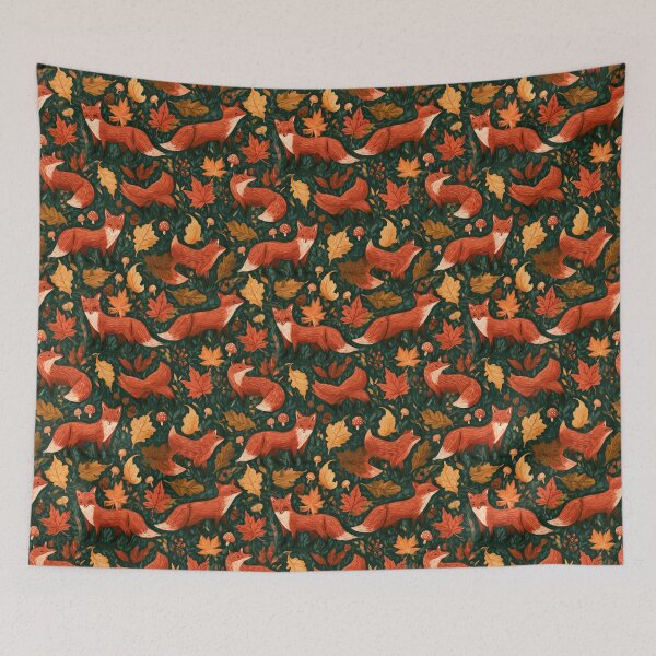 Item preview, Whimsical Fox Autumn Forest Foliage Pattern designed and sold by NicolasGlowArt.