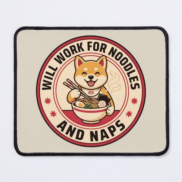 Item preview, Will Work For Noodles Shiba Ramen Retro Badge designed and sold by DripCultureLab.