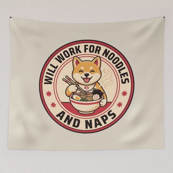 Item preview, Will Work For Noodles Shiba Ramen Retro Badge designed and sold by DripCultureLab.