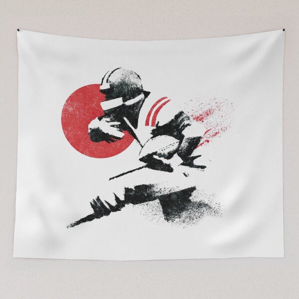 Item preview, American Football Player Charging Forward Heavy Ink Design designed and sold by EdvvinStudios.