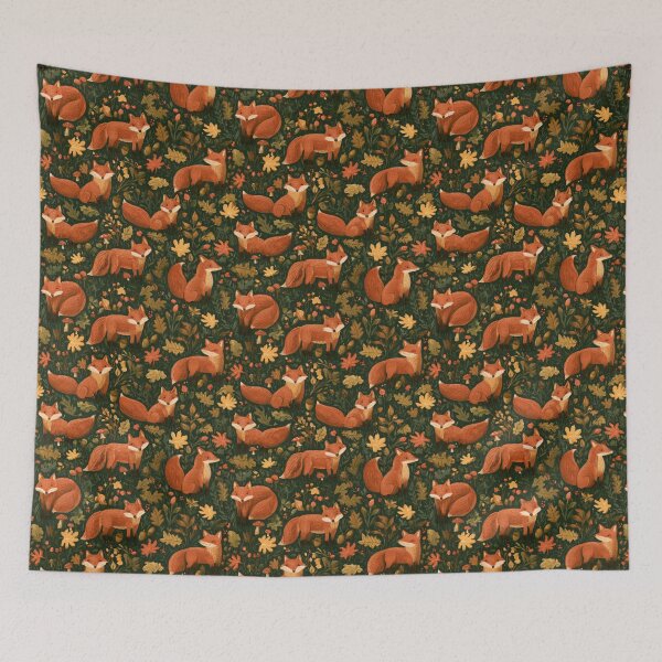 Item preview, Autumn Woodland Fox Forest Leaves Mushroom Pattern designed and sold by NicolasGlowArt.