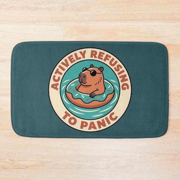 Item preview, Actively Refusing To Panic Capybara Retro Badge designed and sold by DripCultureLab.