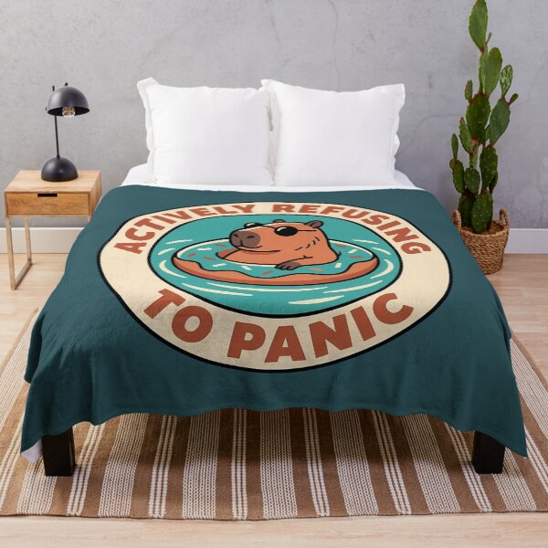 Item preview, Actively Refusing To Panic Capybara Retro Badge designed and sold by DripCultureLab.