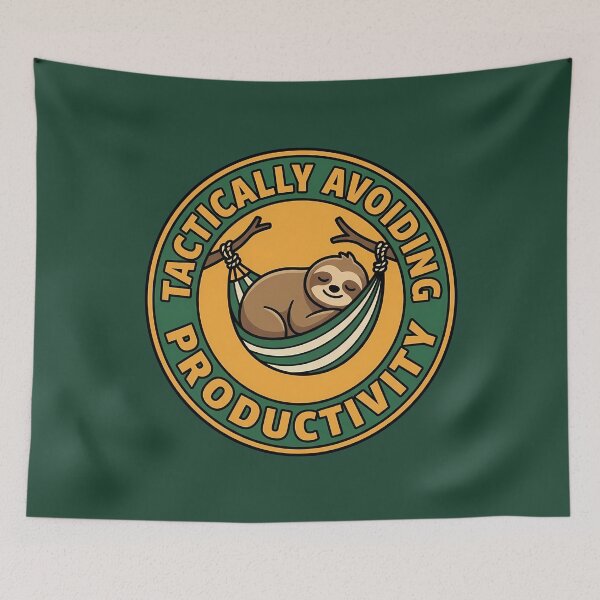 Item preview, Tactically Avoiding Productivity Sloth Retro Varsity Badge designed and sold by DripCultureLab.