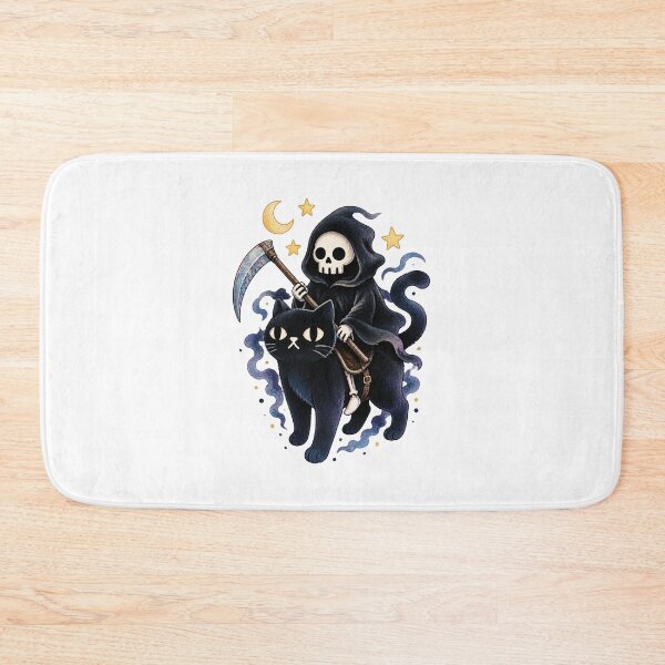 Item preview, Death Rides a Black Cat - Dark Gothic Cat Illustration with Skeleton Rider designed and sold by lgcrules.