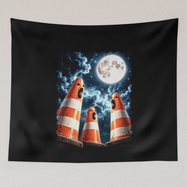 Item preview, Surreal Traffic Cones Under a Full Moon designed and sold by elderberry.