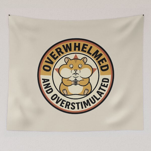 Item preview, Overwhelmed And Overstimulated Retro Hamster Badge designed and sold by DripCultureLab.