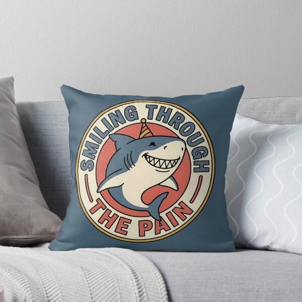 Item preview, Smiling Through The Pain Retro Shark Badge designed and sold by DripCultureLab.