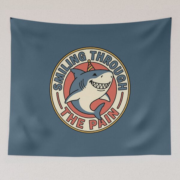 Item preview, Smiling Through The Pain Retro Shark Badge designed and sold by DripCultureLab.