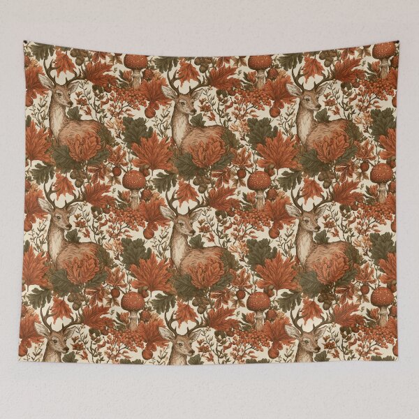Item preview, Vintage Autumn Deer Forest Woodland Pattern designed and sold by NicolasGlowArt.