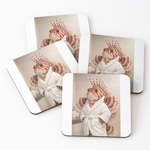 Item preview, Red Lionfish White Bathrobe designed and sold by Sillytoe.