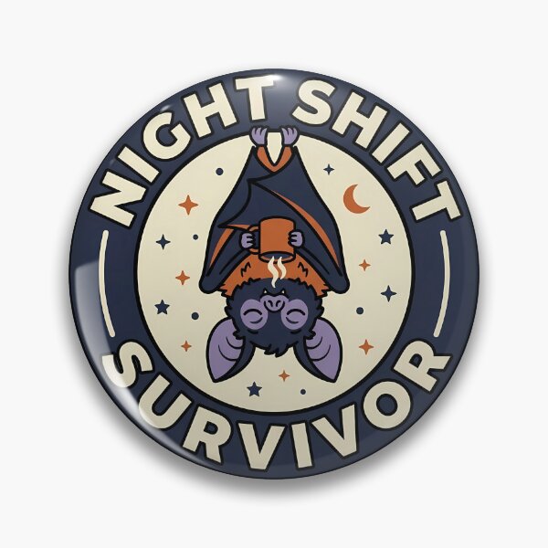 Item preview, Night Shift Survivor Retro Fruit Bat Badge designed and sold by DripCultureLab.