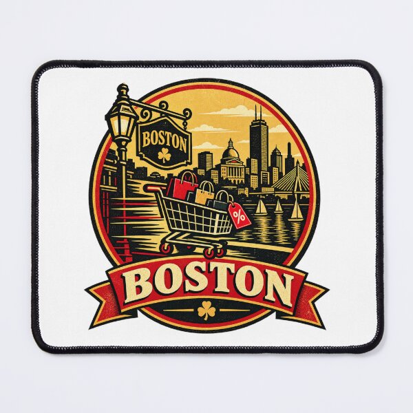 Item preview, Boston Black Friday Shirt – Retro Shopping Cart City Badge Design designed and sold by Globalcitytees.