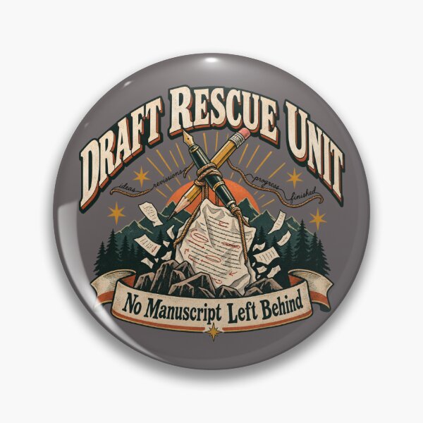 Item preview, Draft Rescue Unit – Funny Writer & Manuscript Retro Badge designed and sold by Golden Era Studio.