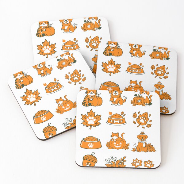 Item preview, Cute Autumn Pet Flat Vector Icon Set with Dog Scarf and Cat Pumpkin designed and sold by NUSA NIPA.