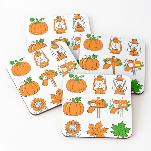 Item preview, Vintage Autumn Postcard Flat Vector Icon Set with Maple Leaf and Lantern designed and sold by NUSA NIPA.