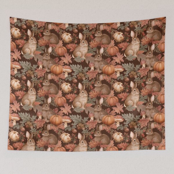 Item preview, Cute Autumn Rabbits Fall Leaves Pumpkin Pattern designed and sold by NicolasGlowArt.