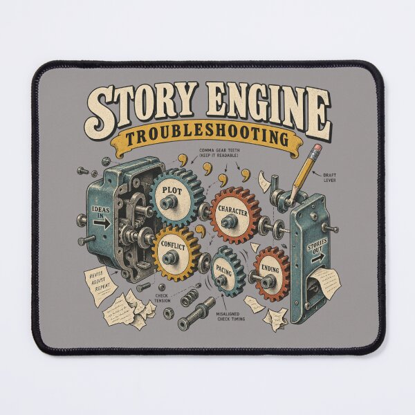 Item preview, Story Engine Troubleshooting – Retro Fiction Writer Humor designed and sold by Golden Era Studio.