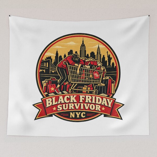 Item preview, Black Friday Survivor NYC Shirt – Funny Shopping Retro Badge Design designed and sold by Globalcitytees.