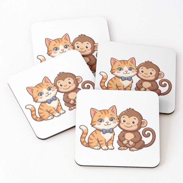 Item preview, Cute Orange Tabby Cat in Bow Tie and Friendly Monkey Best Friends Illustration designed and sold by KaleeDesigns.