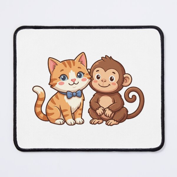 Item preview, Cute Orange Tabby Cat in Bow Tie and Friendly Monkey Best Friends Illustration designed and sold by KaleeDesigns.