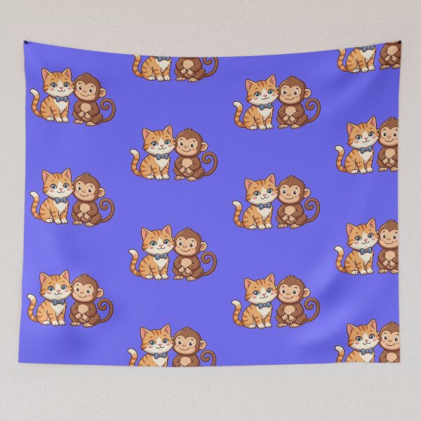 Item preview, Cute Orange Tabby Cat in Bow Tie and Friendly Monkey Best Friends Illustration designed and sold by KaleeDesigns.