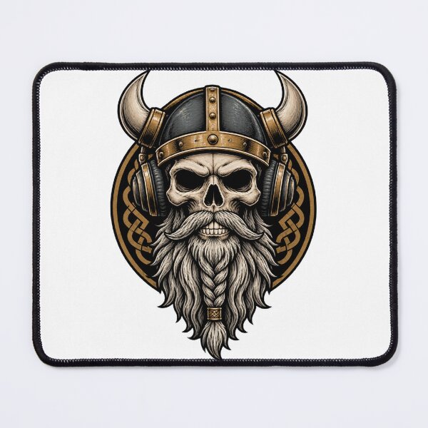 Item preview, Vintage Viking Skull with Beard Wearing Headphones Art Design designed and sold by JessElle05.