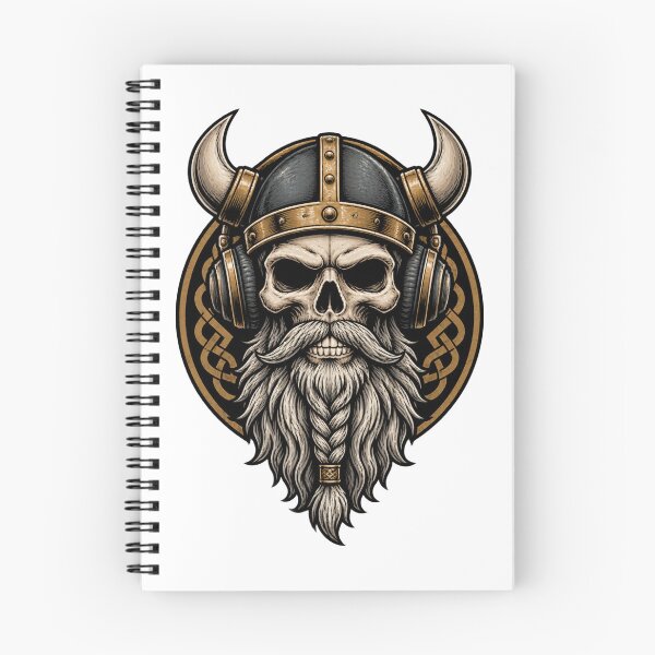 Item preview, Vintage Viking Skull with Beard Wearing Headphones Art Design designed and sold by JessElle05.