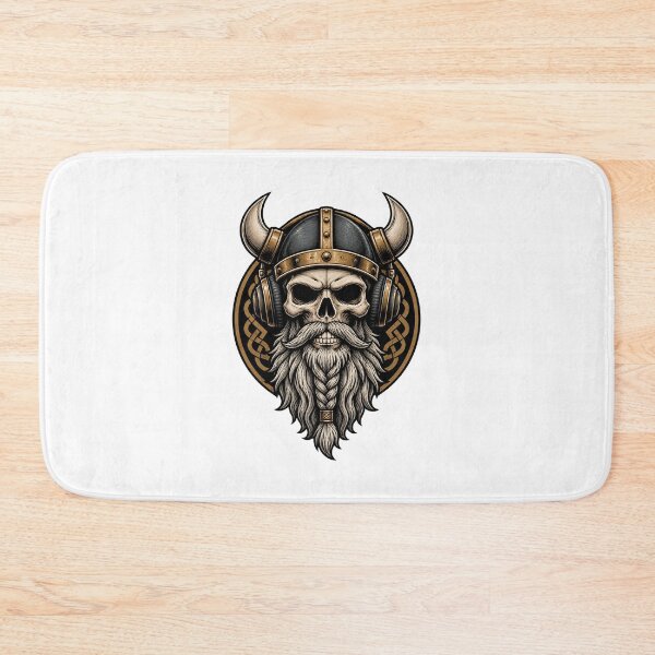 Item preview, Vintage Viking Skull with Beard Wearing Headphones Art Design designed and sold by JessElle05.